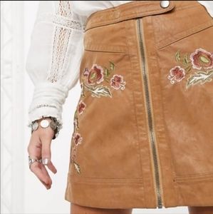 Free People Camel Embroidery Moto Mini Skirt